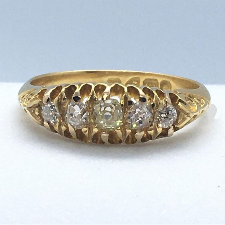 18K yellow gold and diamond Victorian ring. Nobel Antique jewelry Store, Santa Monica. Made in America.